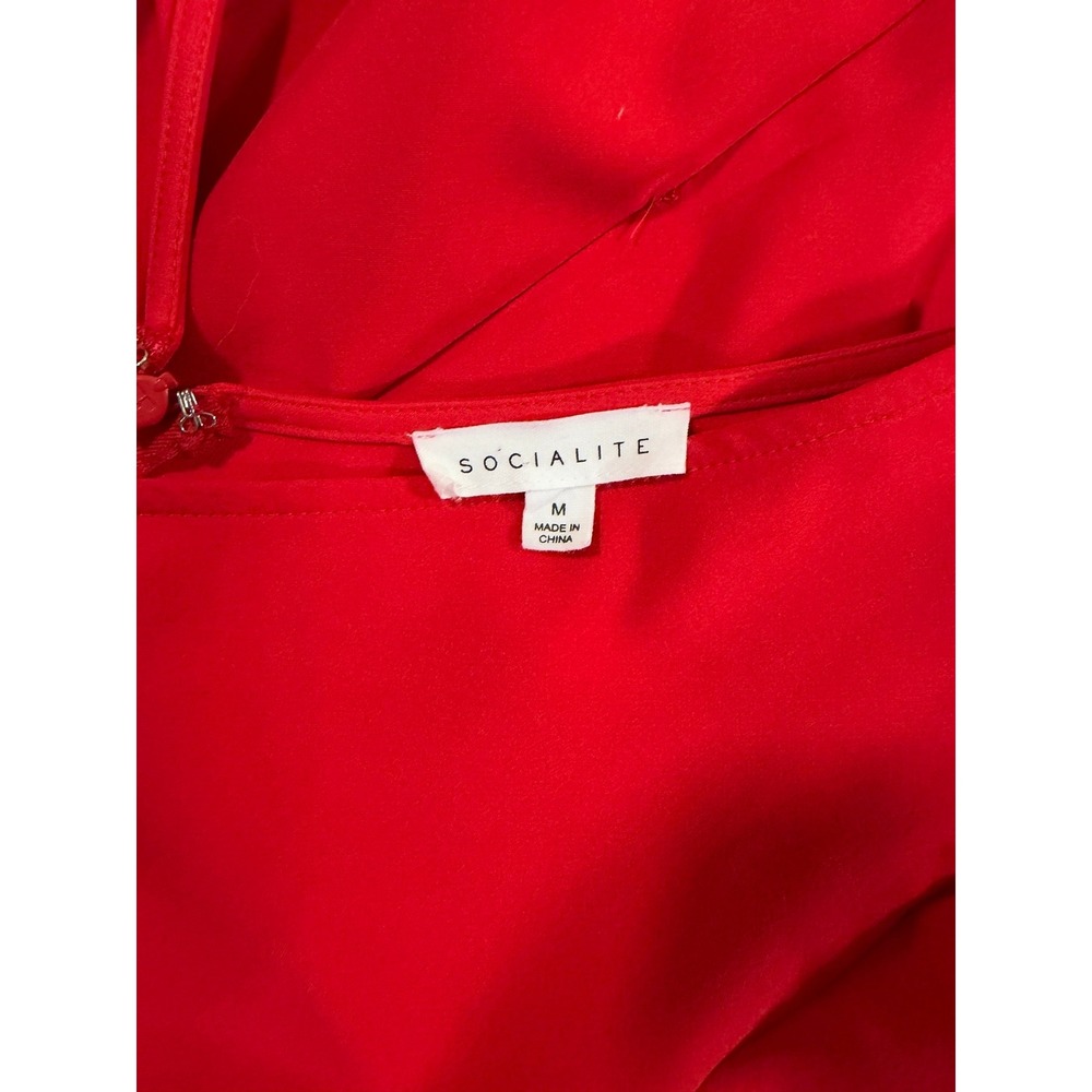 Socialite Red V Neck Wide Leg Jumpsuit Flutter Sleeves Size M N55